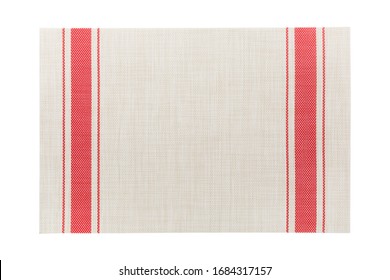 Top view of isolated red striped placemat for food. Empty space for your design.