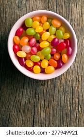 Top View Of Jelly Beans In Bowl