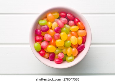 Top View Of Jelly Beans In Bowl