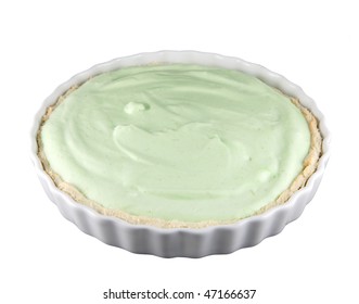 A Top View Of A Key Lime Pie Isolated On A White Background.