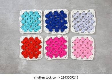 Top view of a knitting patterns granny squares crochet design