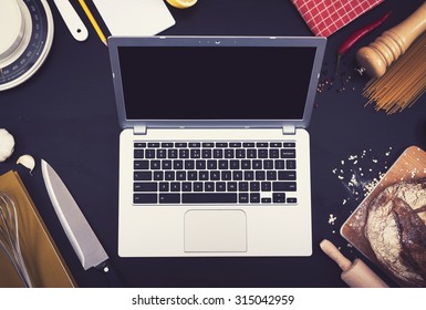 Top View Laptop Mockup In Kitchen