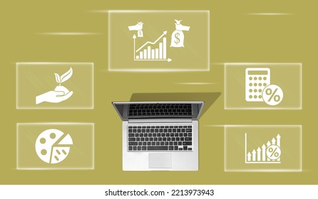 Top View Of Laptop With Symbol Of Roi Concept