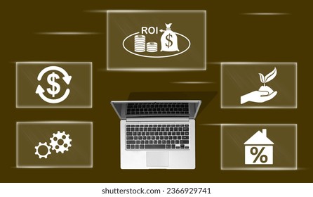 Top view of laptop with symbol of roi concept - Shutterstock ID 2366929741