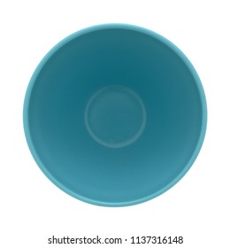 Top View Of A Large Blue Mixing Bowl Isolated On A White Background.