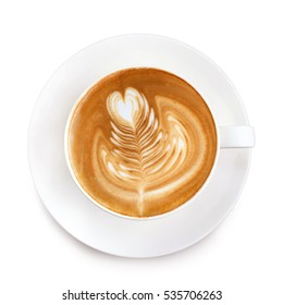 Top view latte art coffee isolate on white background
