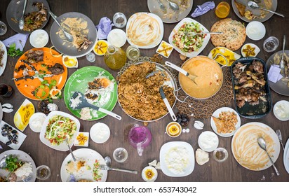 Top View Of Leftovers Food On Table