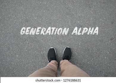 Top View Of Leg And Shoes On The Street  With  Generation Alpha Text