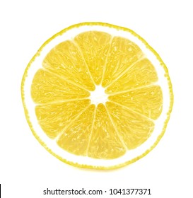 Top view of lemon fruit slice isolated on white background.