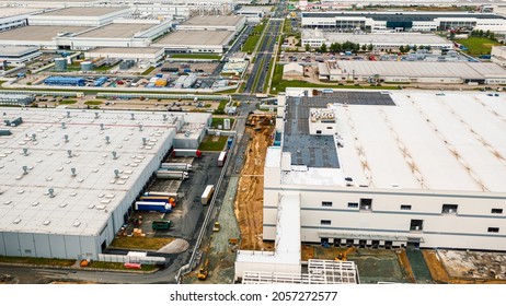 Top View Of Logistics Warehouses. Sorting Mail