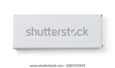 Top view of long white blank paper box isolated on white