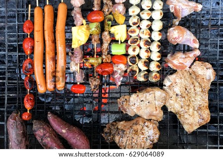 Top view low cost bbq outside cooking