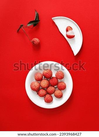 Similar – Foto Bild Hintergrund mit frische Erdbeeren und Marmeladengläser