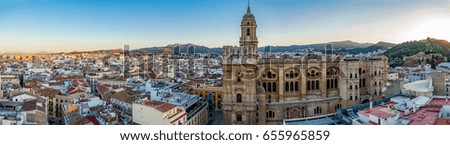 Top view of Malaga with Cathedral at down, panoramic view