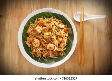 Top View Of Malaysian Famous Food Penang Fried Kuey Teow