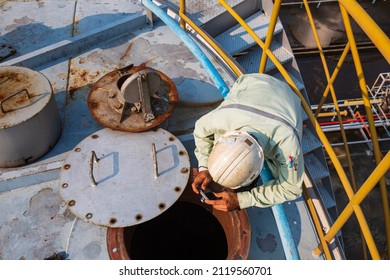 Top View Male Inspection Visual Record Roof Plate Dome Top Of Storage Tank.