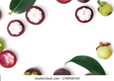 Top view Mangosteens isolated on white background.