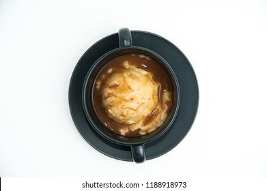 Top View Mashed Potato In Black Cup On White Background