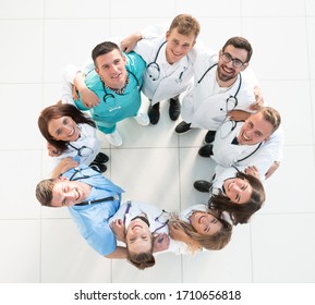 top view. medical team standing in a circle