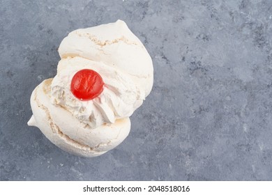 Top View Meringue Dessert With Chantilly Cream Filling