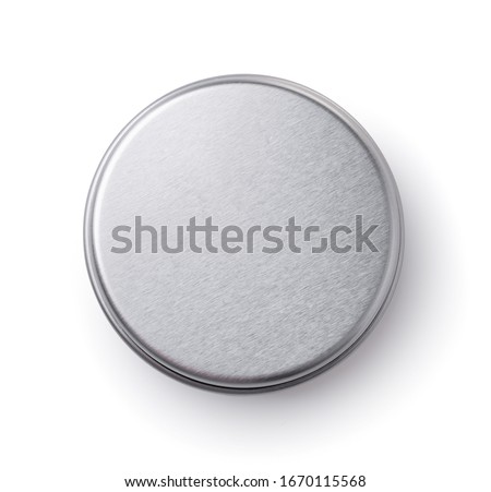 Top view of metal round container isolated on white