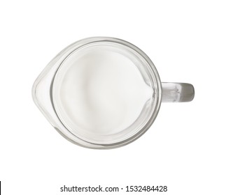 Top view of milk in glass jar isolated on white background