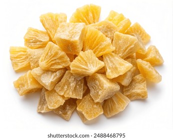 A top view of a mix of dried pineapple chunks, isolated on a white background. - Powered by Shutterstock