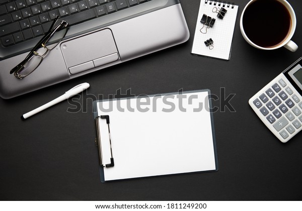 Top View Modern Black Office Desk Stock Photo 1811249200 | Shutterstock