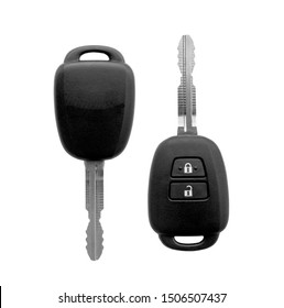 Top View Of Modern Car Keys For Driving Isolated On White Background