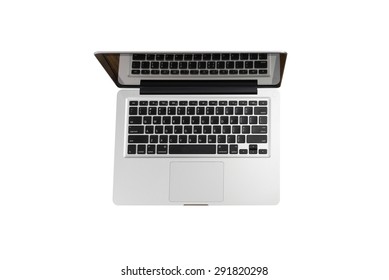 Top View Of Modern Laptop Isolated On White Background.