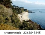 Top view of Moss Beach located at Fitzgerald Marine Reserve in California on the Pacific Ocean, located just north of Pillar Point Harbor and Mavericks in the San Mateo County community of Moss Beach
