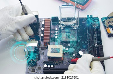 Top View Of Motherboard, Computer Motherboard, Artificial Intelligence Concept