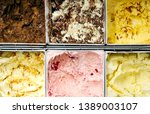 Top view of the multiple fresh ice cream flavors in Indian shop