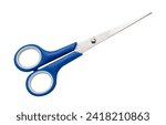 Top view of multipurpose scissors with blue handle is isolated on white background with clipping path.