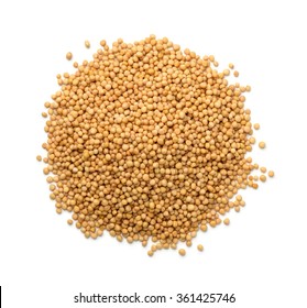 Top View Of Mustard Seeds Isolated On White