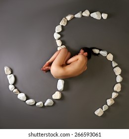 Top View Naked Woman Curled Stones Stock Photo Shutterstock