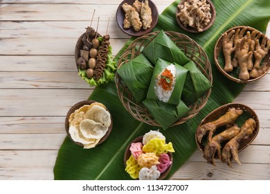 Top View Of Nasi Angkringan Or Nasi Kucing. Indonesian Traditional Food
