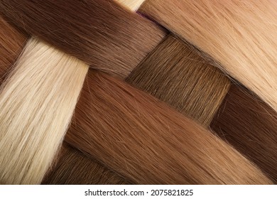 Top view of the natural hairs sections for hair extention.Background with copy space. - Shutterstock ID 2075821825