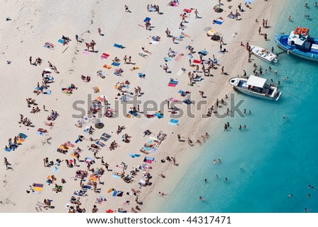 Top view of the Navagio beach with people