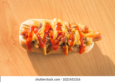 Top View For New York Style Hot Dog.