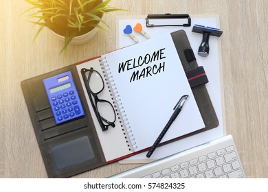 Top View Notebook Writing Welcome March