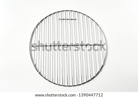 Top view object  BBQ equipment 
 with grill circle on white background