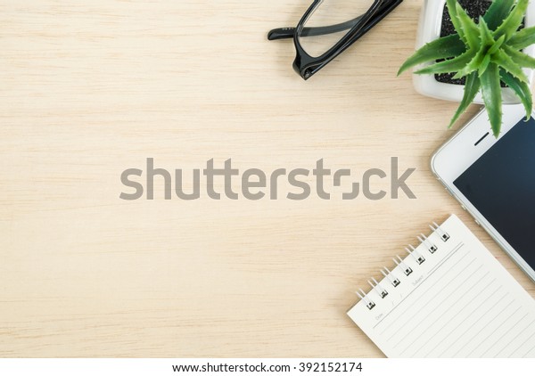 Top View Office Desk Table Mobile Stock Photo Edit Now 392152174