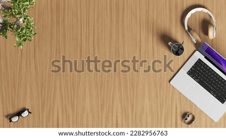 Top view of office table with notebook