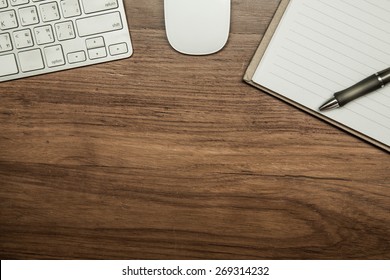 Top View Of Office Wood Table  Working Space