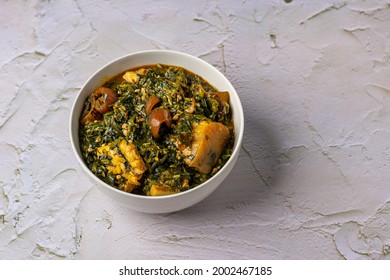 Top View Of Okra Soup In A White Bowl 