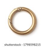Top view of old empty bronze keyring isolated on white