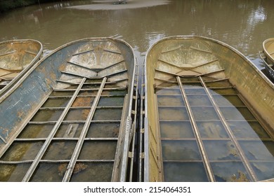 top view old iron boat moored in water broken boat