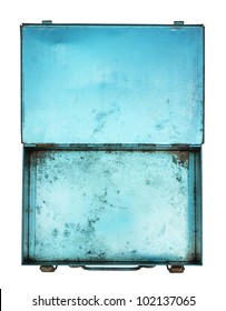 Top View Of Old Metal Box Isolated On White Background