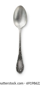 Top View Of Old Silver Tea Spoon Isolated On White